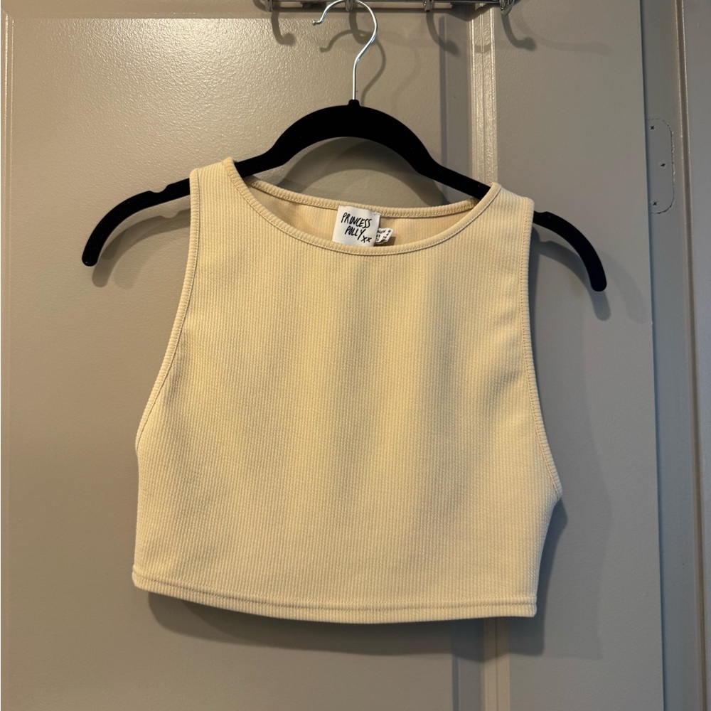 Princess Polly Ribbed Crewneck Crop Top - Cream